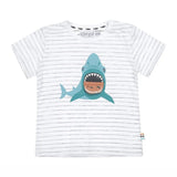 Boys T-shirt White Grey Striped With Shark | Dirkje - Jenni Kidz