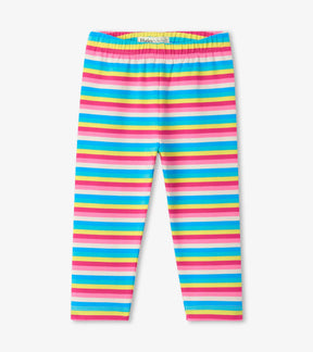 Hatley Bright Stripes baby leggings in pink, turquoise, yellow and white, front view