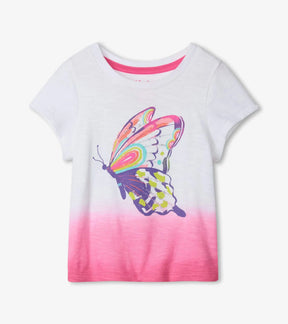 Hatley butterfly graphic tee with white-to-pink dip-dye finish, front view