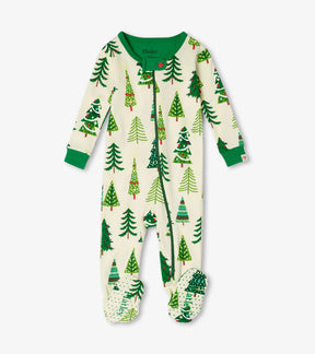 Hatley ivory Christmas Trees glow-in-the-dark footed baby coverall