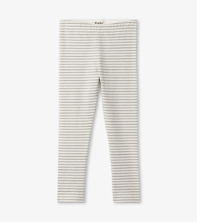Hatley cream and grey Classic Stripe leggings with fine horizontal stripes, front view