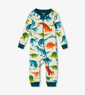 Hatley ivory Dino Park organic cotton baby coverall, front view