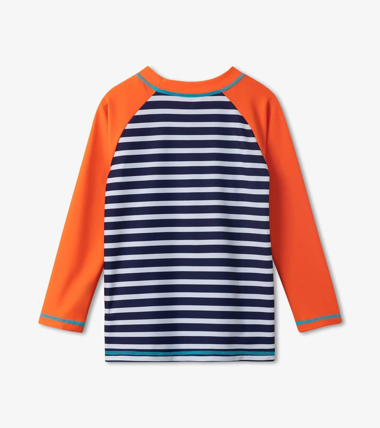 Back view of Hatley navy stripe long sleeve rash guard swim shirt for boys