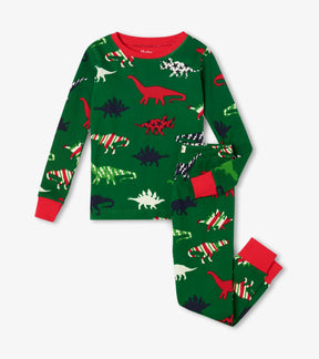 Hatley green Festive Dinos organic cotton boys' pajama set
