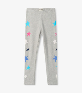 Hatley grey Galactic Stars leggings with pink, blue and white stars along the legs, front view