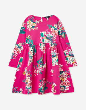 Joules Hampton Pink Floral Jersey Dress: front view of floral dress
