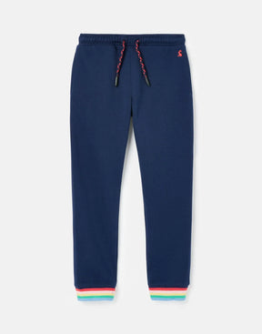 Joules May Navy Rainbow Cuff Joggers: front view with rainbow cuffs