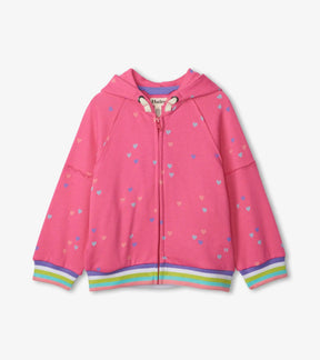 Hatley girls Confetti Hearts full zip hoodie, front product view