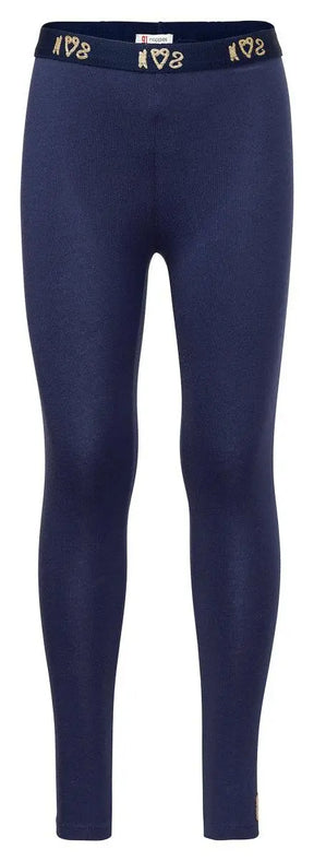Noppies Grenoble Black Iris navy girls leggings with branded waistband, front view