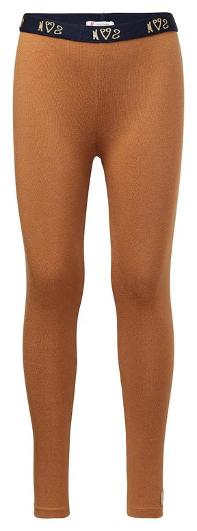 Noppies Grenoble caramel brown girls leggings with branded waistband, front view