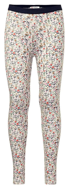 Noppies Gresham Antique White floral girls leggings with dark waistband, front view