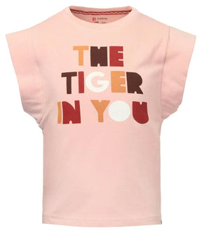 Noppies Groningen Rose Smoke pink girls T-shirt with multicolor slogan, front view
