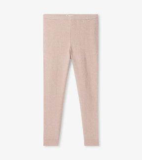 Hatley girls pale gold shimmer cable knit footless leggings, front view