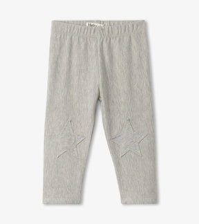 Hatley grey melange baby leggings with embroidered stars at the knees, front view