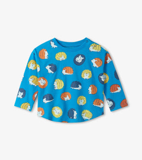 Hatley blue Happy Hedgehogs baby long sleeve tee, front view