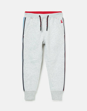 Joules Hatfield Grey Side Stripe Joggers: front view with red-trimmed waist