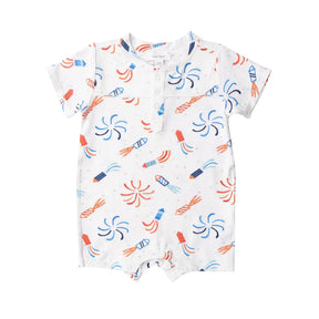 Angel Dear Firecrackers bamboo Henley shortall for baby boys front view