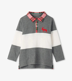 Hatley Holiday Elk boys polo with structured collar, alternate view