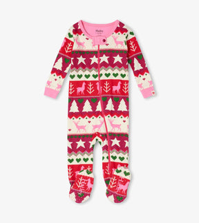 Hatley red pink cream and green Fair Isle baby footed coverall, front view