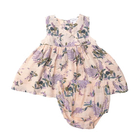 Angel Dear Lilacs cotton muslin kimono dress and bloomer front view