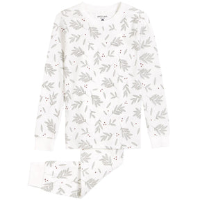 Petit Lem girls Laurel Leaves organic cotton pajama set in Off-White/Sage with long sleeves and matching pants.