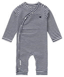 Noppies Noorvik navy striped wrap-front baby playsuit, front view