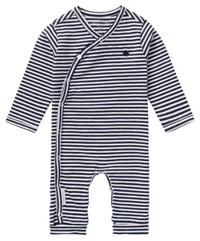 Noppies Noorvik navy striped wrap-front baby playsuit, front view
