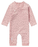 Noppies Noorvik Peach Skin dot-print wrap-front baby playsuit, front view