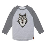 Long Sleeve Raglan Jersey Top With Wolf Print | DEUX PAR DEUX - Jenni Kidz
