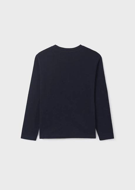 Back view of Mayoral boys Navy long sleeve T-shirt with simple everyday fit.