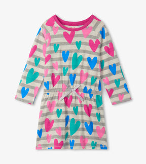 Hatley girls Lovey Hearts drop waist dress, front product view