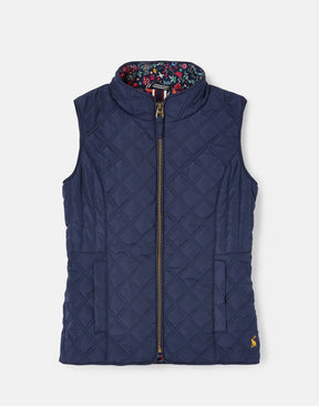 Joules Minx Navy Diamond Quilted Vest: front view with diamond quilting