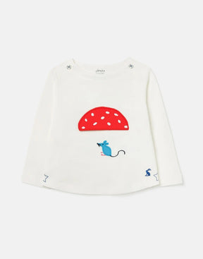 Joules Harbour Cream Interactive Mushroom Top: front view with mushroom artwork