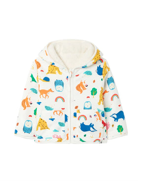 Joules Cosette Cream Woodland Reversible Jacket: front view of printed side