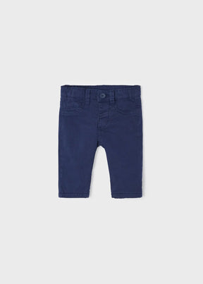 Front view of night blue twill baby boys pants