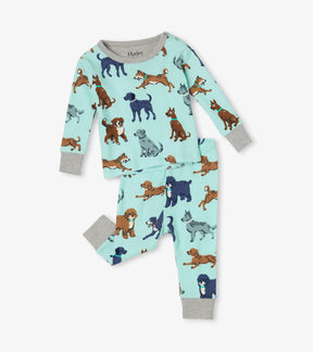 Hatley pale aqua Playful Puppies organic cotton baby pajama set
