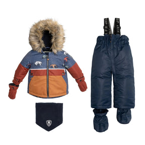 Deux par Deux boys navy blue and brown grizzly-print two-piece snowsuit, alternate product view