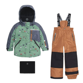Deux par Deux boys green and brown little-dogs two-piece snowsuit, alternate product view