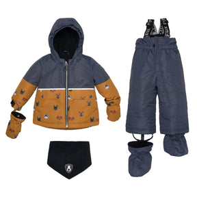 Deux par Deux boys grey and yellow little-dogs two-piece snowsuit, alternate product view
