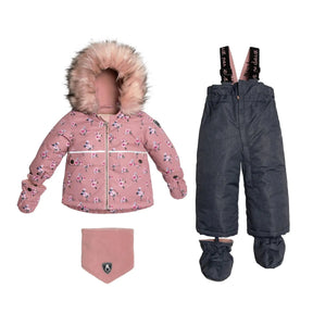 Deux par Deux girls Dusty Rose mini-roses two-piece snowsuit with solid pants, alternate product view