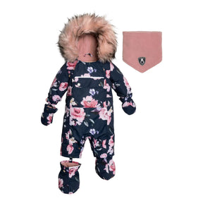 Deux par Deux baby navy rose-print one-piece snowsuit, main winter set view