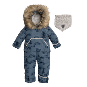 Deux par Deux baby dusty blue yoga-bears one-piece snowsuit, alternate product view
