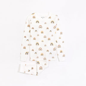 Petit Lem girls Rainbows off-white organic cotton pajama set – front view
