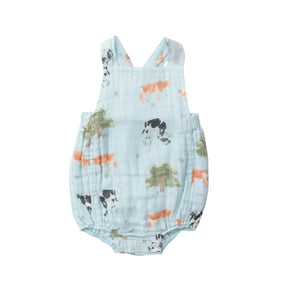 Angel Dear Cows cotton muslin retro sunsuit for babies front view