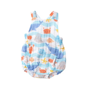 Angel Dear Wavey Sea Creatures cotton muslin retro sunsuit front view