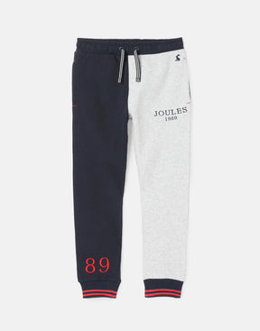 Joules Ruck Navy Grey Colourblock 89 Joggers: front view with navy and grey legs
