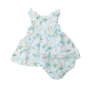 Angel Dear Lily cotton muslin ruffle dress for girls front view