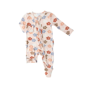Angel Dear Daisy Hearts bamboo ruffle zipper footie front view