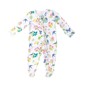 Angel Dear Garden Birds baby girls footie print detail