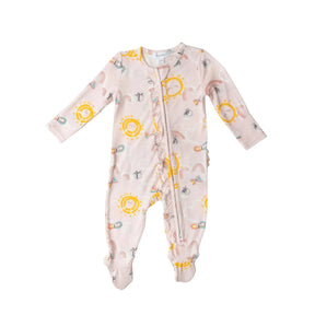 Angel Dear Inky Bees bamboo zipper footie fit and print detail for girls